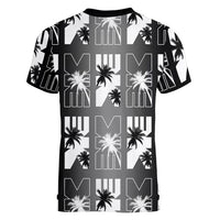 Bula Fiji Women V-Neck T-Shirt Black Makare Masi Tapa Pattern