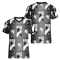 Bula Fiji Women V-Neck T-Shirt Black Makare Masi Tapa Pattern