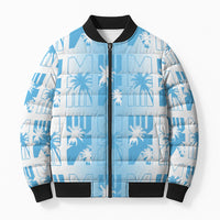 Bula Fiji Bomber Puffer Jacket White Makare Masi Tapa Pattern