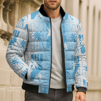 Bula Fiji Bomber Puffer Jacket White Makare Masi Tapa Pattern