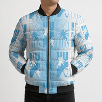 Bula Fiji Bomber Puffer Jacket White Makare Masi Tapa Pattern