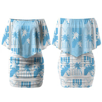 Bula Fiji Couples Matching Off Shoulder Short Dress and Hawaiian Shirt White Makare Masi Tapa Pattern
