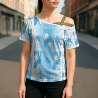 Bula Fiji Cross Shoulder Shirt White Makare Masi Tapa Pattern