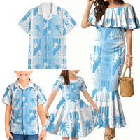 Bula Fiji Family Matching Mermaid Dress and Hawaiian Shirt White Makare Masi Tapa Pattern