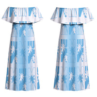 Bula Fiji Family Matching Off Shoulder Maxi Dress and Hawaiian Shirt White Makare Masi Tapa Pattern