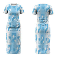 Bula Fiji Family Matching Short Sleeve Bodycon Dress and Hawaiian Shirt White Makare Masi Tapa Pattern