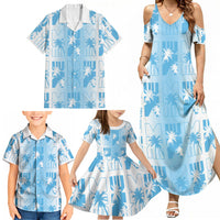 Bula Fiji Family Matching Summer Maxi Dress and Hawaiian Shirt White Makare Masi Tapa Pattern
