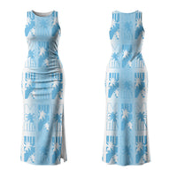 Bula Fiji Family Matching Tank Maxi Dress and Hawaiian Shirt White Makare Masi Tapa Pattern