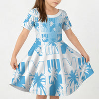 Bula Fiji Kid Short Sleeve Dress White Makare Masi Tapa Pattern