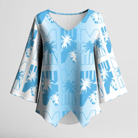 Bula Fiji Kimono Sleeve Blouse White Makare Masi Tapa Pattern