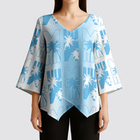 Bula Fiji Kimono Sleeve Blouse White Makare Masi Tapa Pattern