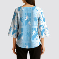 Bula Fiji Kimono Sleeve Blouse White Makare Masi Tapa Pattern