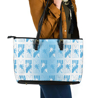 Bula Fiji Leather Tote Bag White Makare Masi Tapa Pattern