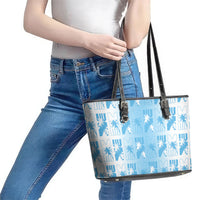 Bula Fiji Leather Tote Bag White Makare Masi Tapa Pattern