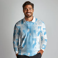 Bula Fiji Long Sleeve Polo Shirt White Makare Masi Tapa Pattern