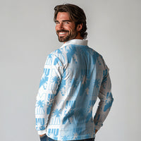 Bula Fiji Long Sleeve Polo Shirt White Makare Masi Tapa Pattern