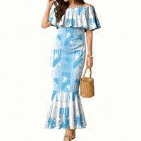 Bula Fiji Mermaid Dress White Makare Masi Tapa Pattern