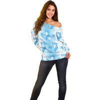 Bula Fiji Off Shoulder Sweater White Makare Masi Tapa Pattern