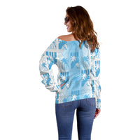 Bula Fiji Off Shoulder Sweater White Makare Masi Tapa Pattern