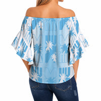 Bula Fiji Off Shoulder Wrap Waist Top White Makare Masi Tapa Pattern