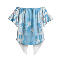 Bula Fiji Off Shoulder Wrap Waist Top White Makare Masi Tapa Pattern