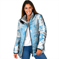 Bula Fiji Padded Jacket White Makare Masi Tapa Pattern