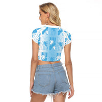 Bula Fiji Raglan Cropped T Shirt White Makare Masi Tapa Pattern