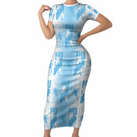 Bula Fiji Short Sleeve Bodycon Dress White Makare Masi Tapa Pattern