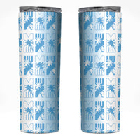 Bula Fiji Skinny Tumbler White Makare Masi Tapa Pattern