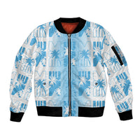 Bula Fiji Sleeve Zip Bomber Jacket White Makare Masi Tapa Pattern