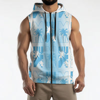 Bula Fiji Sleeveless Zip Hoodie White Makare Masi Tapa Pattern