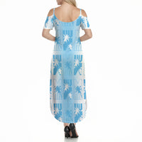 Bula Fiji Summer Maxi Dress White Makare Masi Tapa Pattern