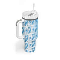 Bula Fiji Tumbler With Handle White Makare Masi Tapa Pattern