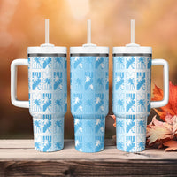 Bula Fiji Tumbler With Handle White Makare Masi Tapa Pattern