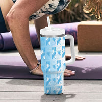 Bula Fiji Tumbler With Handle White Makare Masi Tapa Pattern