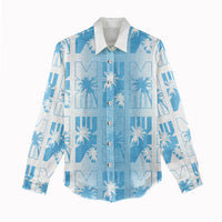 Bula Fiji Women Casual Shirt White Makare Masi Tapa Pattern