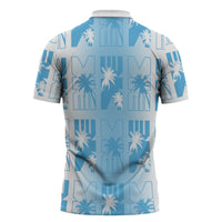 Bula Fiji Zipper Polo Shirt White Makare Masi Tapa Pattern