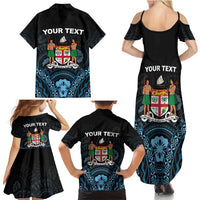 Personalised Happy Fiji Day 1970 Family Matching Summer Maxi Dress and Hawaiian Shirt Flag Grunge Style
