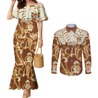 Personalized Fiji Spring Break Couples Matching Mermaid Dress and Long Sleeve Button Shirts Fijian Tapa Pattern Brown LT05 Brown - Polynesian Pride