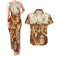 Personalized Fiji Spring Break Couples Matching Tank Maxi Dress and Hawaiian Shirt Fijian Tapa Pattern Brown LT05 Brown - Polynesian Pride