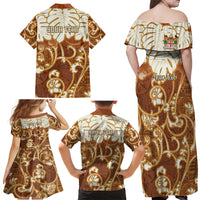 Personalized Fiji Spring Break Family Matching Off Shoulder Maxi Dress and Hawaiian Shirt Fijian Tapa Pattern Brown LT05 - Polynesian Pride