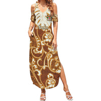 Personalized Fiji Spring Break Family Matching Summer Maxi Dress and Hawaiian Shirt Fijian Tapa Pattern Brown LT05 Mom's Dress Brown - Polynesian Pride