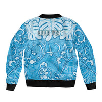 Personalized Fiji Spring Break Sleeve Zip Bomber Jacket Fijian Tapa Pattern Blue LT05 - Polynesian Pride