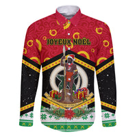 Personalized Vanuatu Christmas Family Matching Puletasi Dress and Hawaiian Shirt Santa God Yumi LT05 Dad's Shirt - Long Sleeve Red - Polynesian Pride