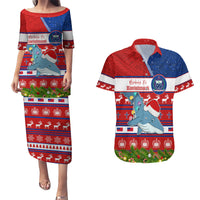 Personalized Samoa Christmas Couples Matching Puletasi Dress and Hawaiian Shirt Santas Whale Manuia Le Kerisimasi LT05 Red - Polynesian Pride