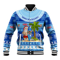 Personalized Fiji Christmas Baseball Jacket Santa Claus Surf Marau Na Kerisimasi LT05 Unisex Blue - Polynesian Pride