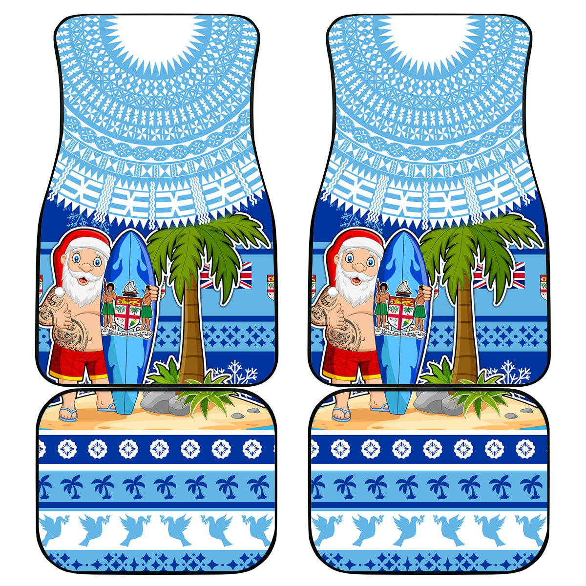Fiji Christmas Car Mats Santa Claus Surf Marau Na Kerisimasi LT05 Blue - Polynesian Pride