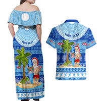 Personalized Fiji Christmas Couples Matching Off Shoulder Maxi Dress and Hawaiian Shirt Santa Claus Surf Marau Na Kerisimasi LT05 - Polynesian Pride