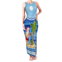 Personalized Fiji Christmas Family Matching Tank Maxi Dress and Hawaiian Shirt Santa Claus Surf Marau Na Kerisimasi LT05 Mom's Dress Blue - Polynesian Pride
