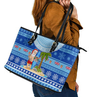 Fiji Christmas Leather Tote Bag Santa Claus Surf Marau Na Kerisimasi LT05 - Polynesian Pride